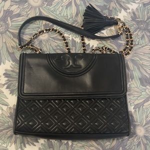 Tory Burch Fleming Bag In Black Lambskin